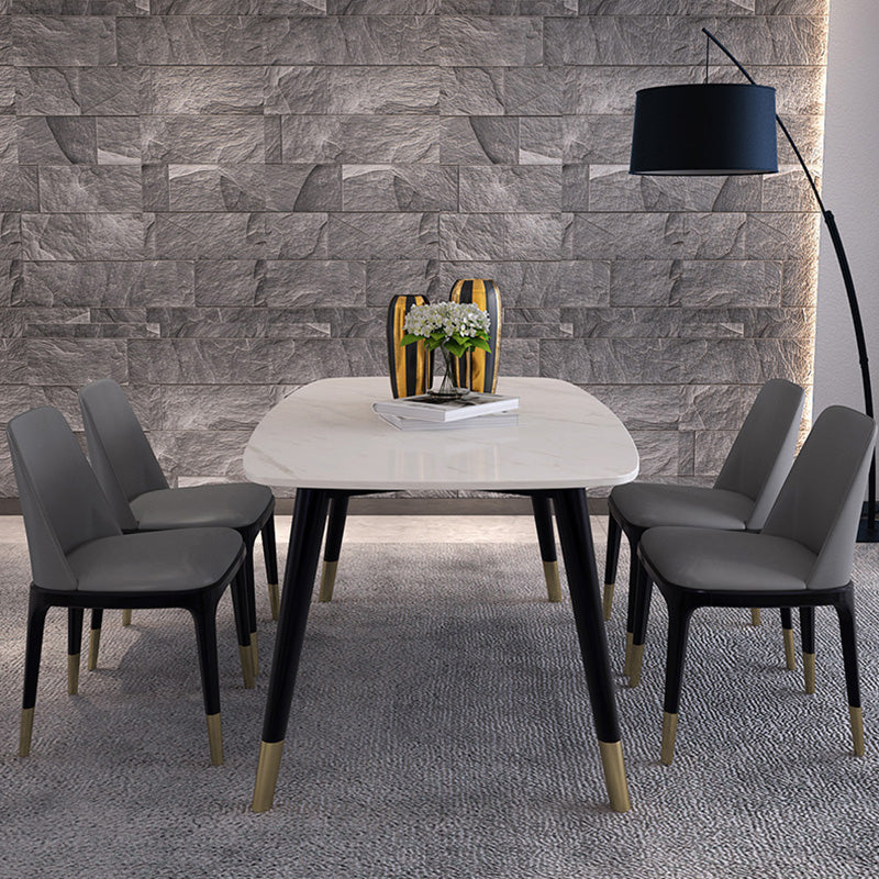 Mesa de comedor rectangular de estilo lujoso, mesa fija blanca con piedra sinterizada