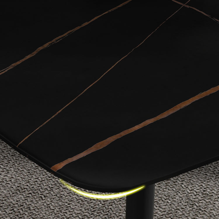 Rectangle Industrial Dining Room Table Sintered Stone Table with 4 Black Metal Legs