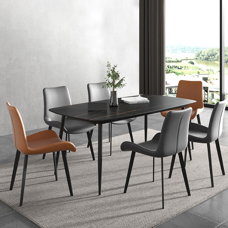 Rectangle Industrial Dining Room Table Sintered Stone Table with 4 Black Metal Legs