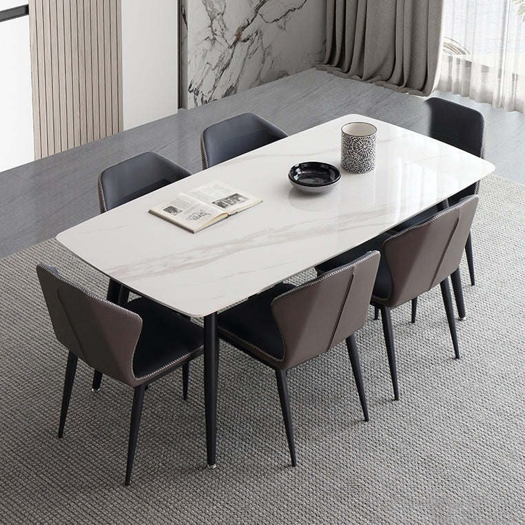 Mesa de comedor estándar industrial de forma rectangular de piedra sinterizada con base de 4 patas