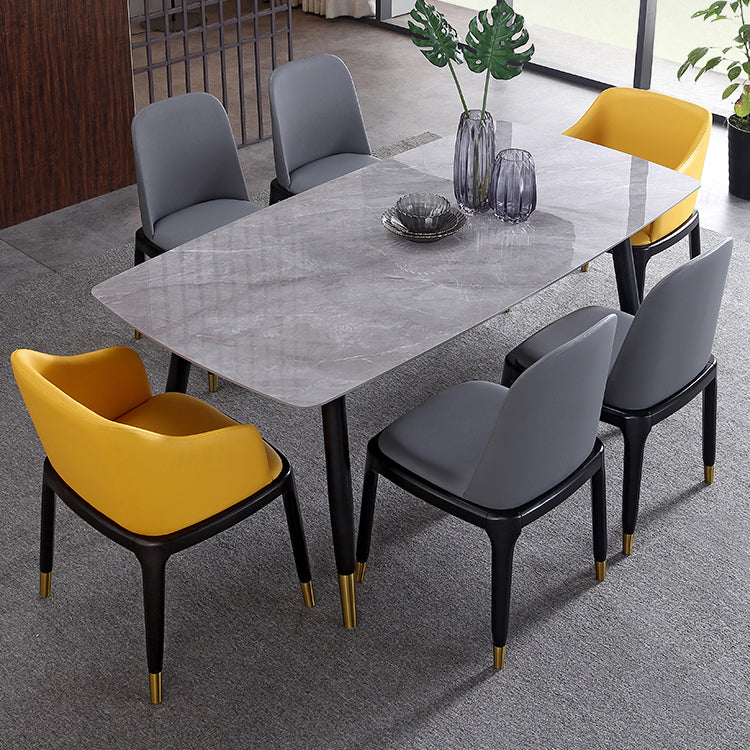 Mesa de comedor de lujo rectangular Tono gris fijo con piedra sinterizada