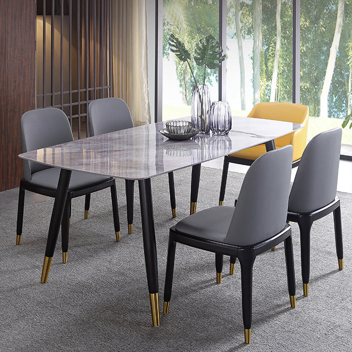 Mesa de comedor de lujo rectangular Tono gris fijo con piedra sinterizada