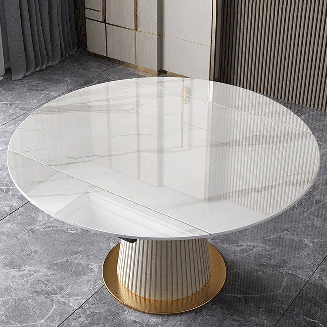 Glam Round Shape Dining Table Standard Sintered Stone Dining Table with Pedestal Base