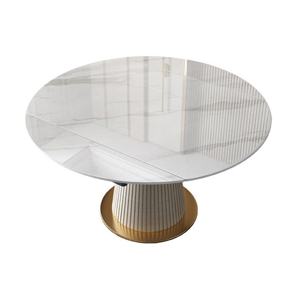 Glam Round Shape Dining Table Standard Sintered Stone Dining Table with Pedestal Base