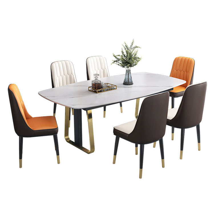 Mesa de comedor de piedra sinterizada de lujo Mesa de cocina rectangular con pedestal doble