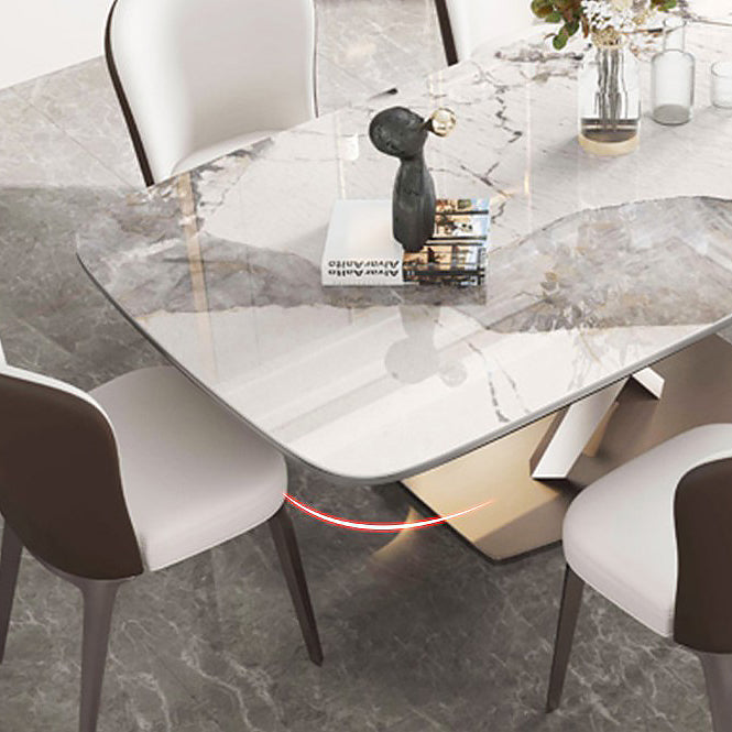 Mesa de comedor rectangular de lujo tradicional mesa de piedra sinterizada blanca con base de pedestal