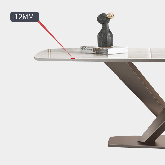 Mesa de comedor rectangular de lujo tradicional mesa de piedra sinterizada blanca con base de pedestal