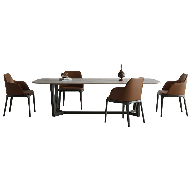 Industrial Sintered Stone Top Table Rectangle Table with Trestle Base