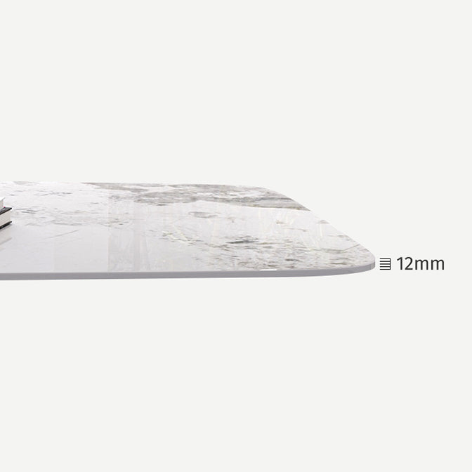 Mesa de comedor de piedra sinterizada de lujo Mesa blanca rectangular con pedestal de metal