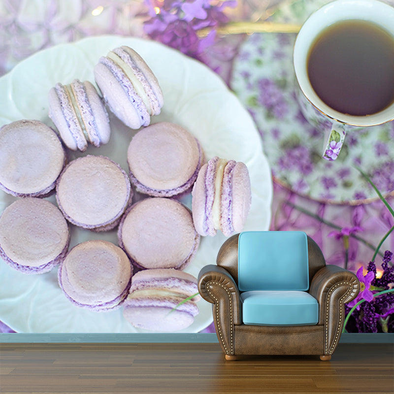 Mildew Resistant Mural Macaron Decorative Wallpaper for Dessert Shop