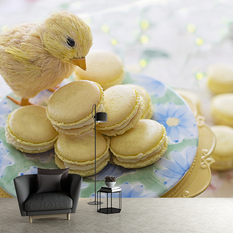 Mildew Resistant Mural Macaron Decorative Wallpaper for Dessert Shop