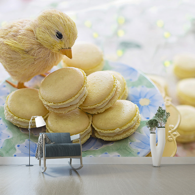 Mildew Resistant Mural Macaron Decorative Wallpaper for Dessert Shop