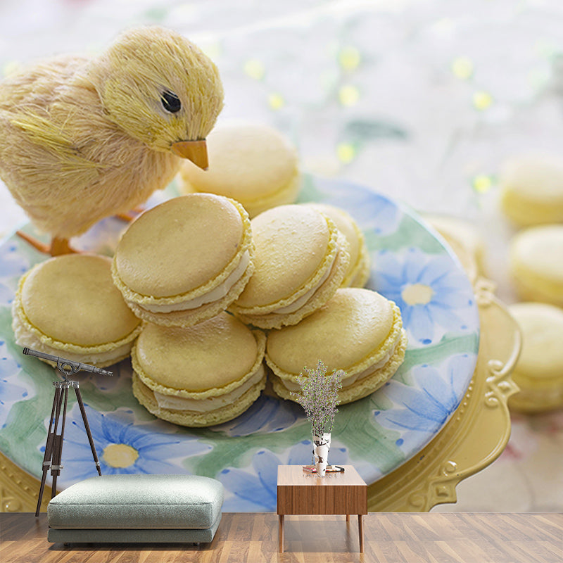 Mildew Resistant Mural Macaron Decorative Wallpaper for Dessert Shop