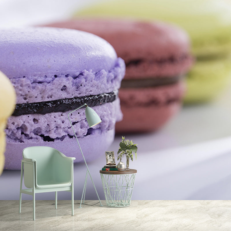 Mildew Resistant Mural Macaron Decorative Wallpaper for Dessert Shop