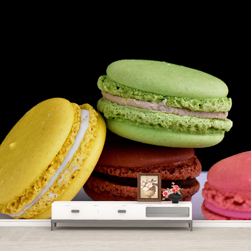 Environment Friendly Macaron Mural Decorative Wallpaper for Dessert Shop