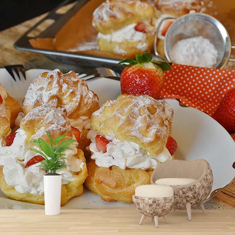 Customized Cream Puff Mural Decorative Wallpaper for Dessert Shop