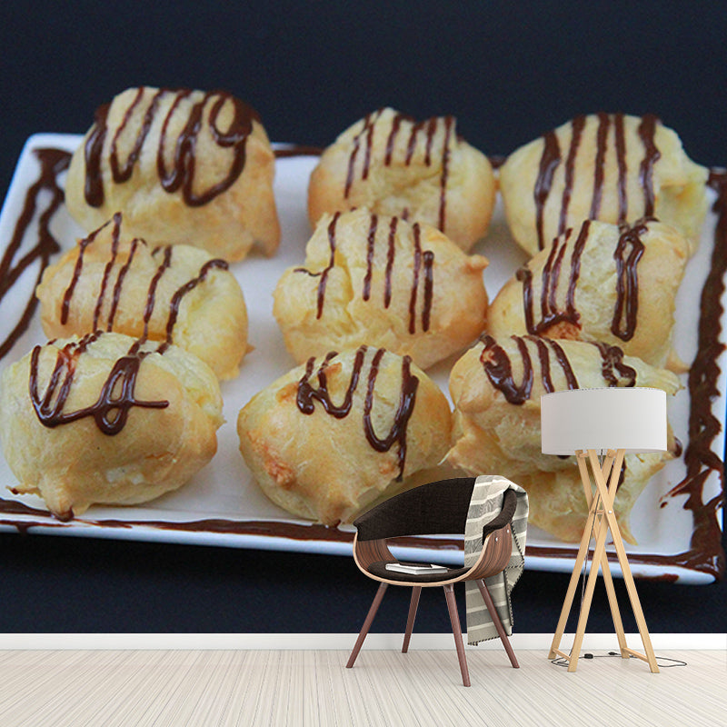 Customized Cream Puff Mural Decorative Wallpaper for Dessert Shop