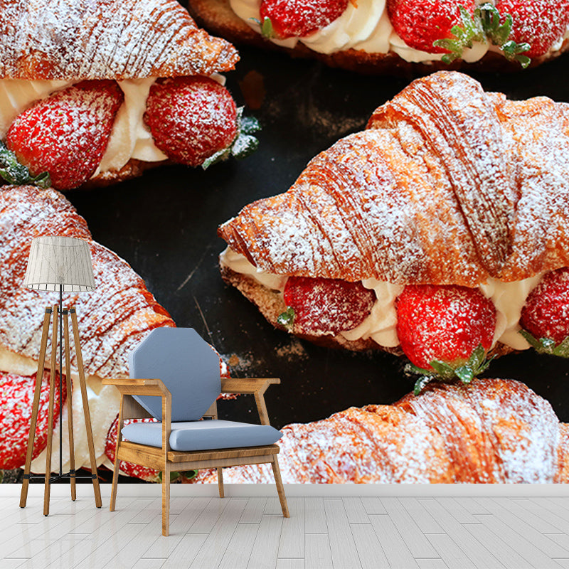 Environment Friendly Croissant Mural Decorative Wallpaper for Dessert Shop