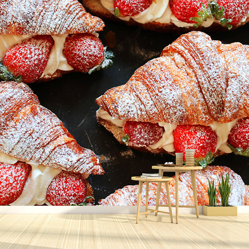 Environment Friendly Croissant Mural Decorative Wallpaper for Dessert Shop