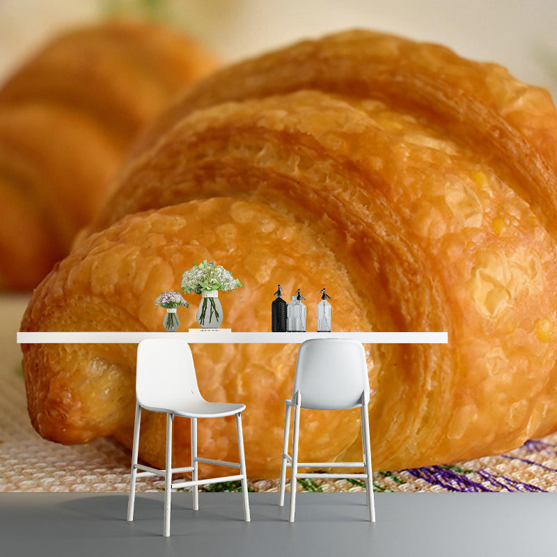 Environment Friendly Croissant Mural Decorative Wallpaper for Dessert Shop