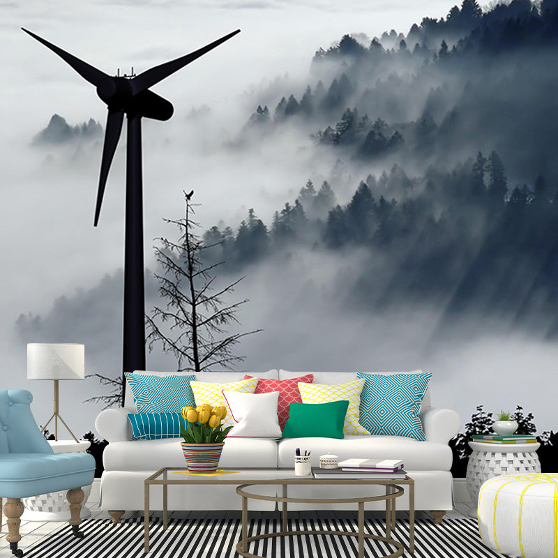 Horizontal Photography Windmill Mural Wallpaper Eco-friendly for Room