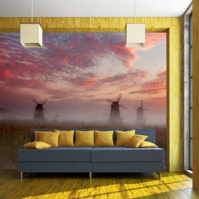 Windmill Photography Wall Mural Wallpaper Eco-friendly for Sitting Room