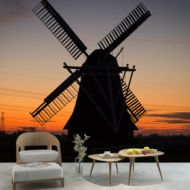 Customized Windmill Photography Mural Wallpaper Eco-friendly for Sitting Room