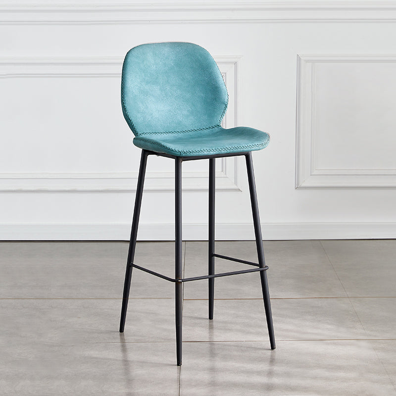 Taburete de bar de cuero moderno para interiores, taburete bajo con respaldo sin brazos y patas de acero