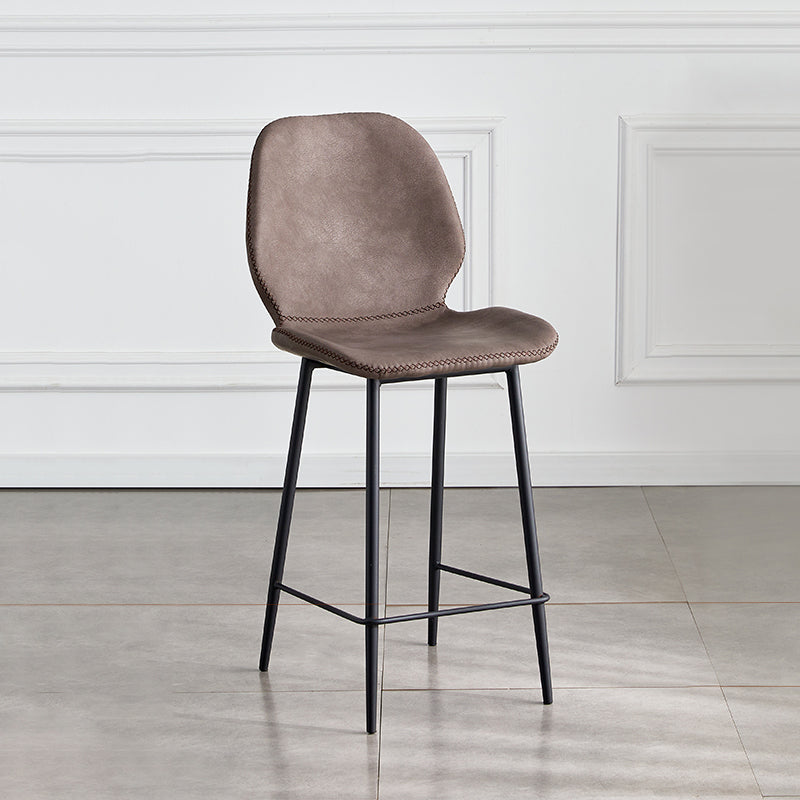 Taburete de bar de cuero moderno para interiores, taburete bajo con respaldo sin brazos y patas de acero