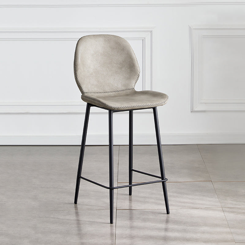Taburete de bar de cuero moderno para interiores, taburete bajo con respaldo sin brazos y patas de acero