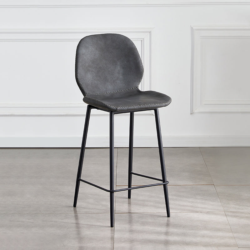 Taburete de bar de cuero moderno para interiores, taburete bajo con respaldo sin brazos y patas de acero