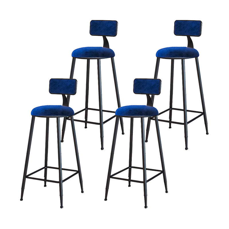 Modern Armless Backrest Counter Stool Iron Household Bar Stool with Velvet Cushion