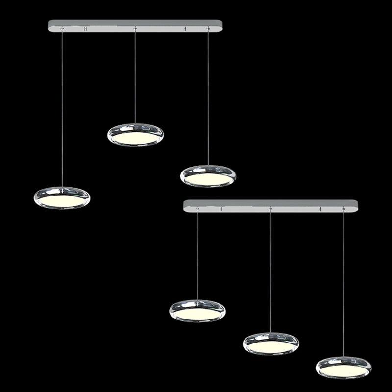 Lumières de suspension moderne à argent rond avec de l'ombre en acrylique blanc