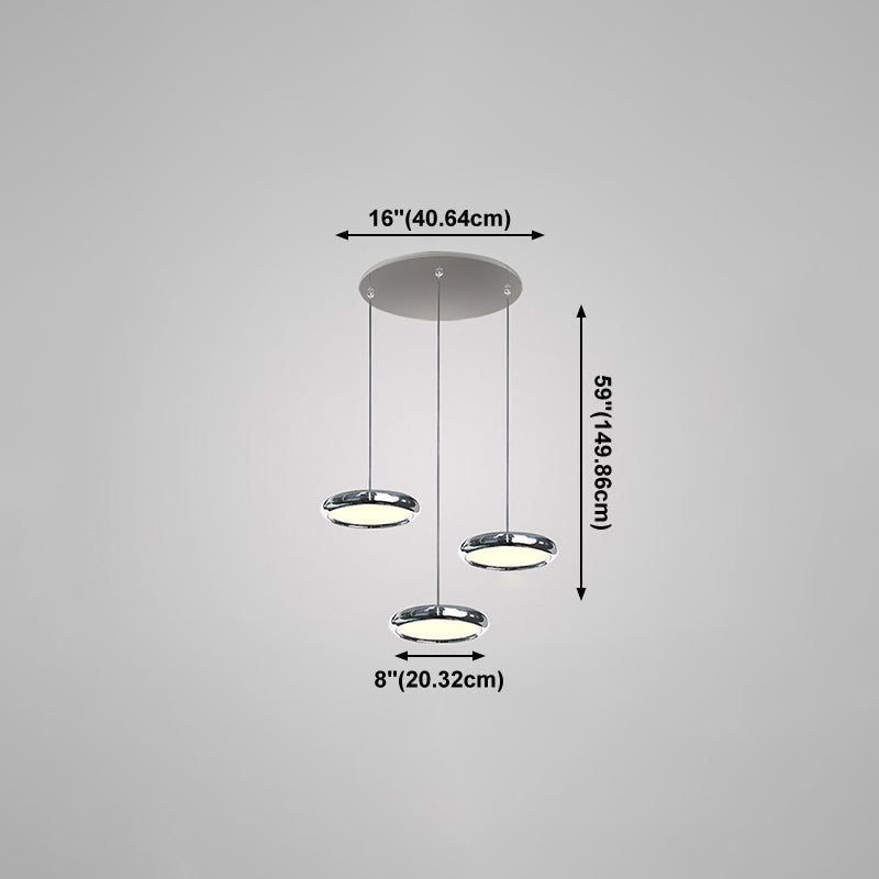 Lumières de suspension moderne à argent rond avec de l'ombre en acrylique blanc