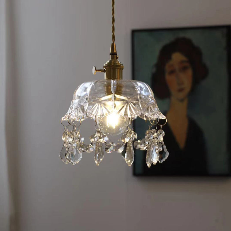 Pendre de style moderne 1 lumière minimalisme verre et cristal suspendu pour le chevet