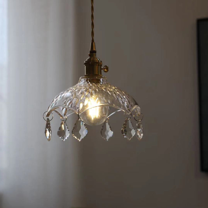Pendre de style moderne 1 lumière minimalisme verre et cristal suspendu pour le chevet