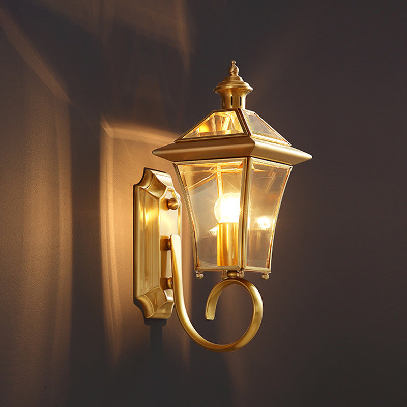 Luce murale in ottone SCONCE Stile vintage Apparecchio di illuminazione da parete ombreggiata in vetro