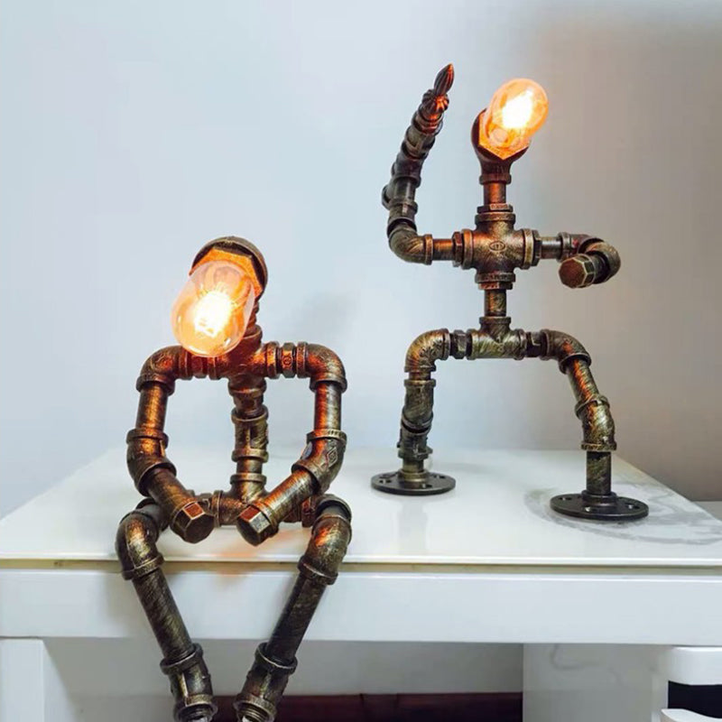 Retro Style Iron Tube Table Lamp Robot Shape 1 Light Table Lamp for Bedroom