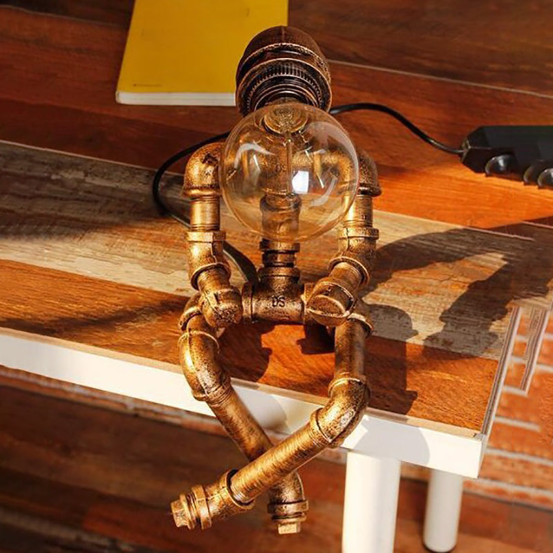 Retro Style Iron Tube Table Lamp Robot Shape 1 Light Table Lamp for Bedroom