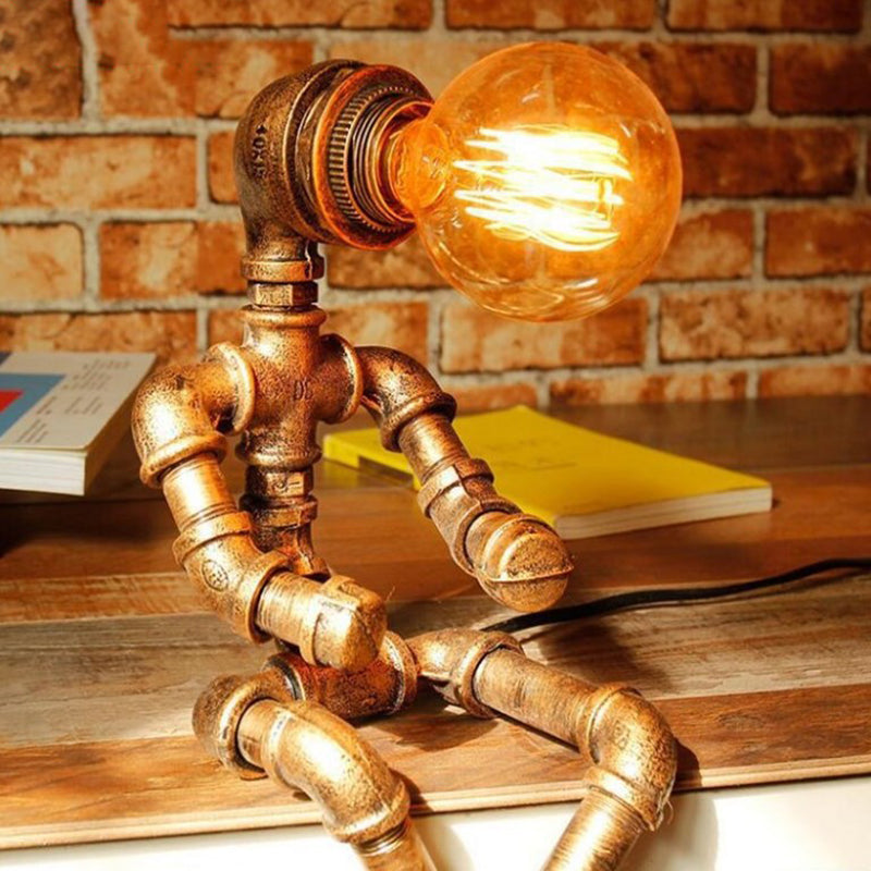 Retro Style Iron Tube Table Lamp Robot Shape 1 Light Table Lamp for Bedroom