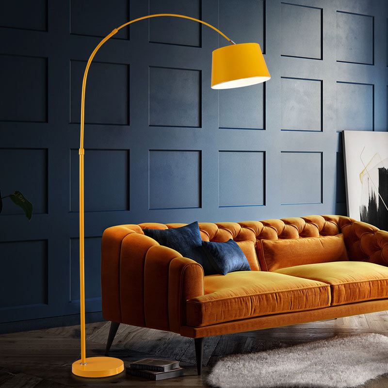 Fishing Rod Floor Reading Light Modern Metal 1-Light Living Room Floor Light with Drum Shade