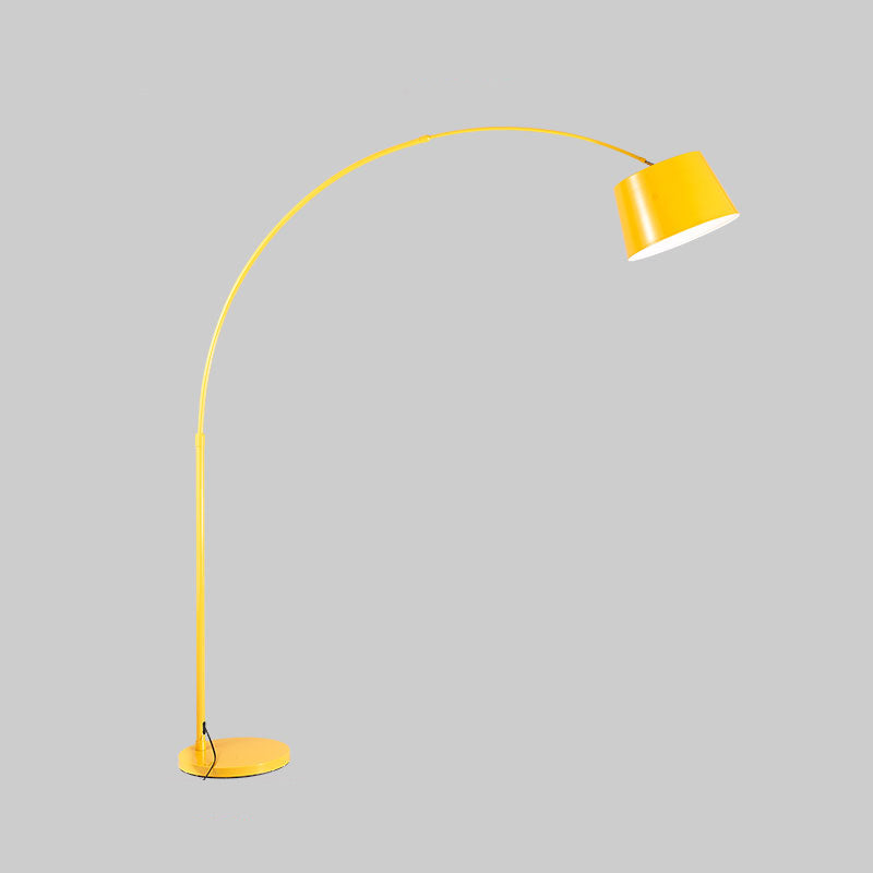 Fishing Rod Floor Reading Light Modern Metal 1-Light Living Room Floor Light with Drum Shade