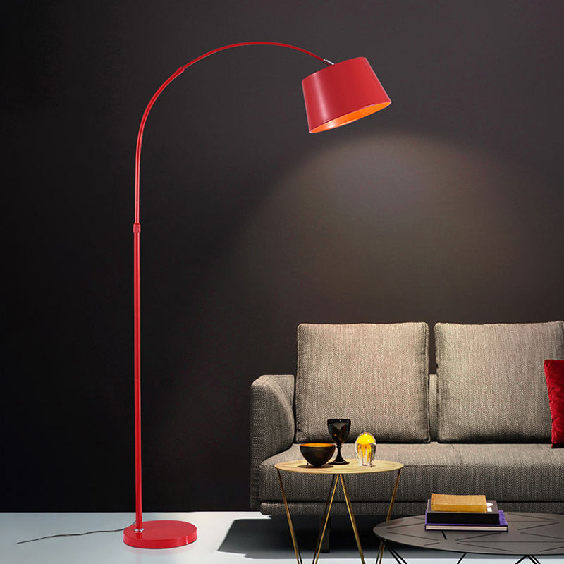 Fishing Rod Floor Reading Light Modern Metal 1-Light Living Room Floor Light with Drum Shade