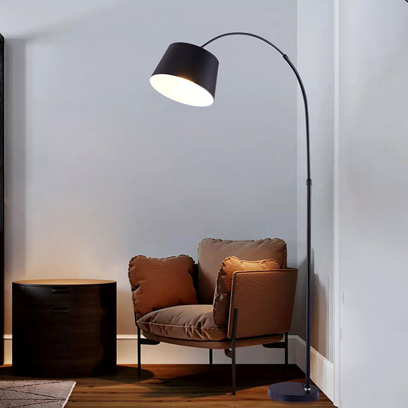 Fishing Rod Floor Reading Light Modern Metal 1-Light Living Room Floor Light with Drum Shade