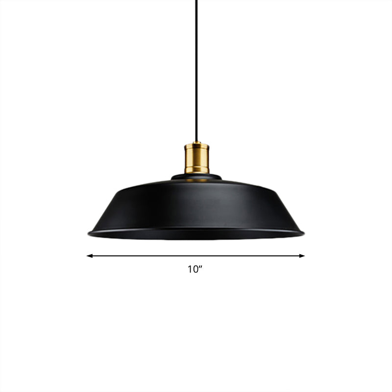 Barn Living Room Pendant Light Retro Metallic 1 Light Black Finish Ceiling Hanging Lamp, 10"/14"/18" Width
