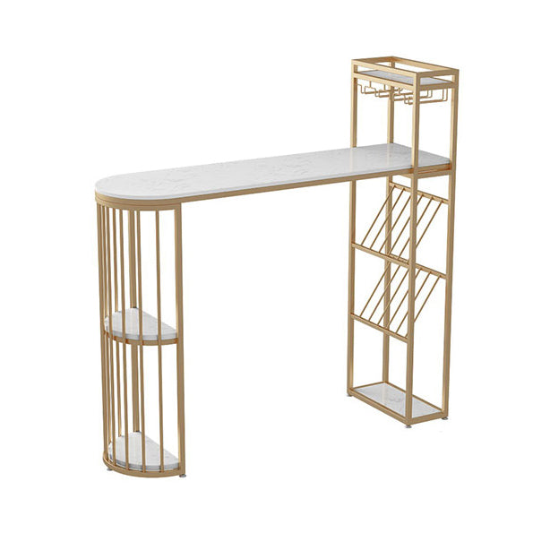 Glam Style Cocktail Bar Table 42-inch Height Metal Base Bar Height Storage Table