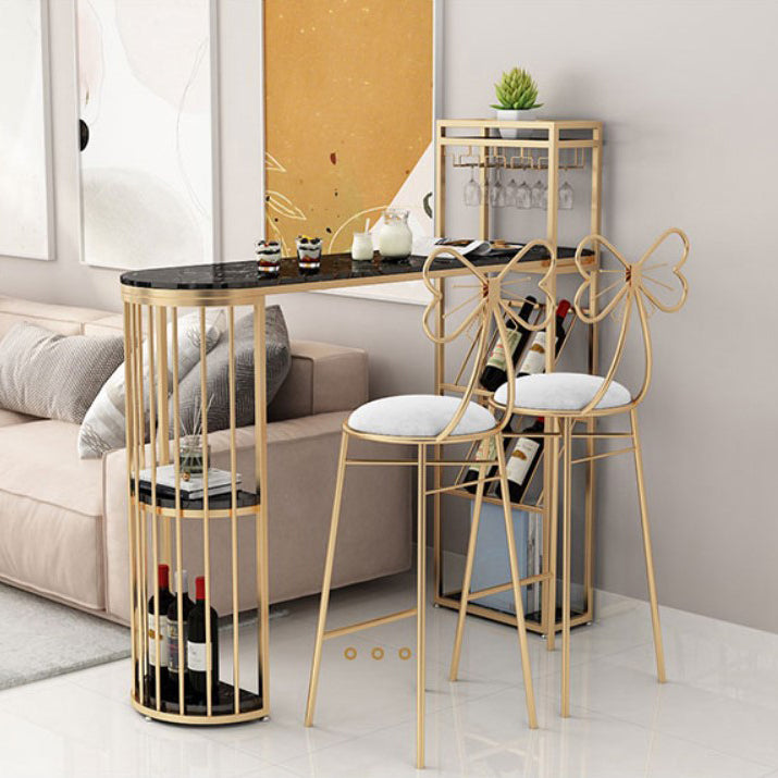 Glam Style Cocktail Bar Table 42-inch Height Metal Base Bar Height Storage Table