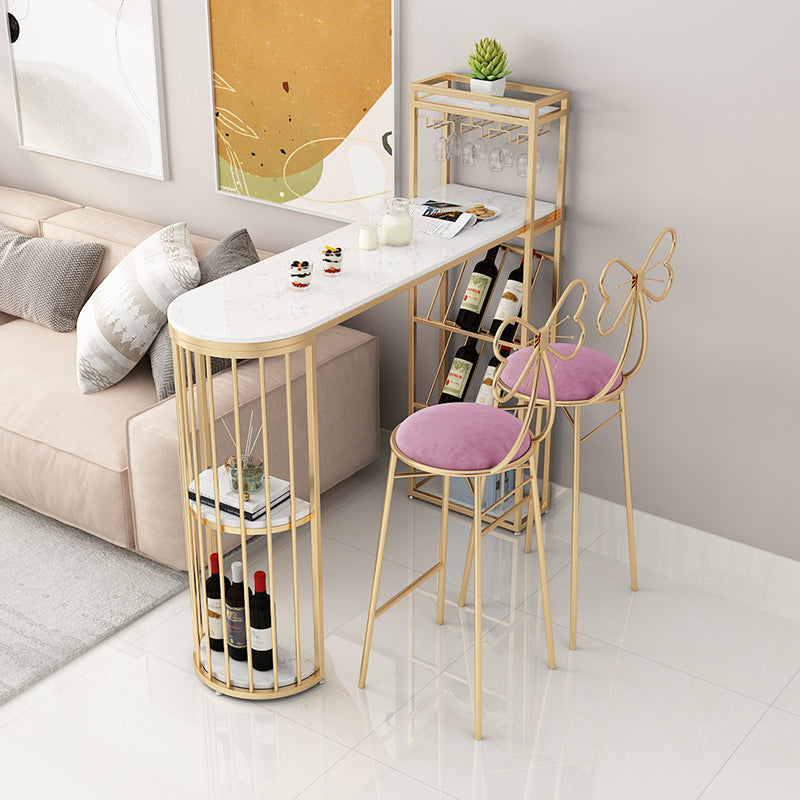 Glam Style Cocktail Bar Table 42-inch Height Metal Base Bar Height Storage Table