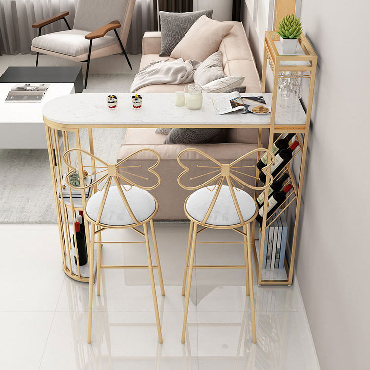 Glam Style Cocktail Bar Table 42-inch Height Metal Base Bar Height Storage Table