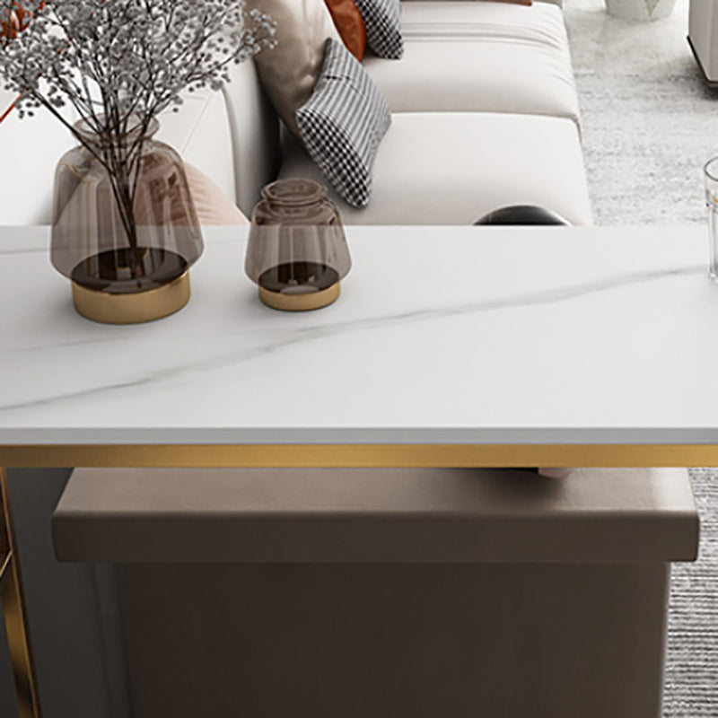 White Stone Glam Indoor Bar Dining Table Iron Double Pedestal Bistro Table with Wine Rack